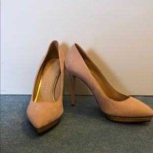 Nude Suede Charlotte Olympia Pumps